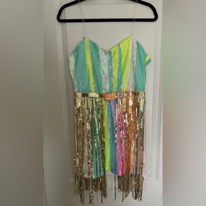 Rainbow Sequin Fringe Dress